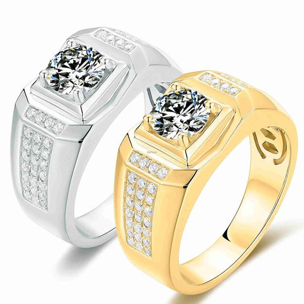 Anillos de banda Ballet de la gema 14K 10K 18K Gold 925 Silver Mens Comproment Rings Ronda 1.0 Ct.6.5 mm MOISSANITE Diamond Cluster RingL240105