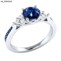 Bandringen Echte natuurlijke Sri Lanka Sapphire S925 Sterling Silver Ring Geboortesteen verloving Designring Dames Blue Gemstone Fashion Ring J230522