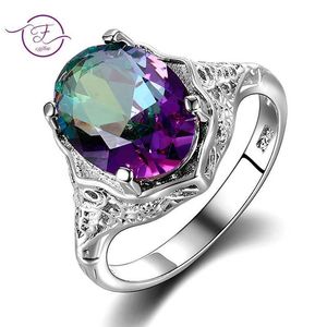 Anillos de banda Genuino Rainbow Fire Mystic Topaz Ring 925 Anillo de plata esterlina Regalo de joyería fina para mujeres Lady Girls Wholesale J230517