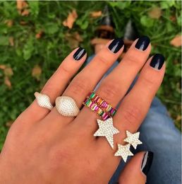 Anillos de banda Color oro Azul Arco iris Blanco 3 colores Claro CZ Zirconia Delicado Big Star Sun Burst Abierto Ajuste Knuckle Mujer Anillo de joyería 231102