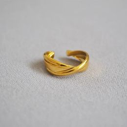 Bagues en or minimaliste, anneau ouvert croisé, style métallique, laiton plaqué or, ins 231218