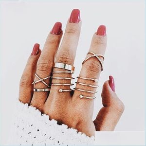 Bandringen Gold Knuckle Combine Joint Ring Band tenen Ringen voor Women Fashion Jewelry Set Drop Delivery Dhixi