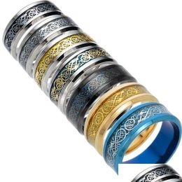 Anillos de banda Gold Sier Talled Dragon Piece Pareja Ring para mujeres Hombres de acero inoxidable Tótem Fashion Never Fade Jewelry in Drop de Dh8af