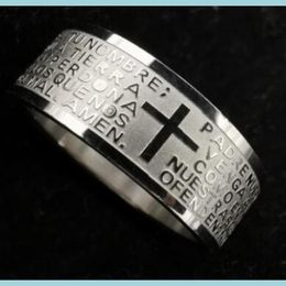 Bandringen Goud Sier Roestvrij Staal Engels Lords Prayer Cross Etaching Polijstring Jlliec Yydhhome Drop Delivery Dhdhw