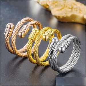 Anneaux De Bande Or En Acier Inoxydable Fil Anneau Ouvert Réglable Knuckle Hommes Femmes Mode Fine Jewelry Gift Drop Delivery Dhq6T