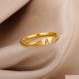 Bagues de bande Or Minuscule Lettre Initiale Anneaux Pour Femmes Mode A-Z Doigt En Acier Inoxydable Bague Esthétique Bijoux De Mariage Cadeau Bijoux Dro Dh6Nq