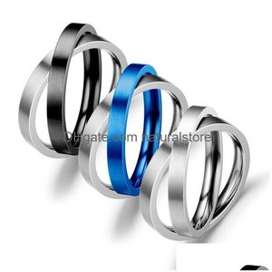 Anillos de banda Buena suerte Doble explosión Anillo Contraste Color Pareja Mujeres Hombres Joyería de moda Entrega de gota Dhgtb