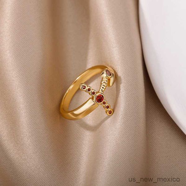 Anillos de banda Anillos de espada gótica para Mujeres Hombres Anillo de dedo de color dorado de acero inoxidable vintage Joyería de boda R230719