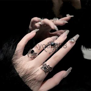 Band Ringen Gothic Punk Onregelmatige Spinnenwebben Zirkoon Opening Ring Vrouwen Black Crystal Dark Animal Ringen Hip Hop Fashion Party vinger Sieraden x0625