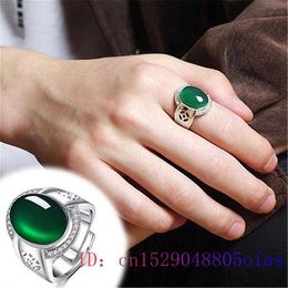 Bandringen Green Jade Ring Zirkon Crystal Natural Sieraden 925 SILVER CHARM CHALCEDONY VROUWEN Geschenken Fashion edelsteen mannen Amulet J230517