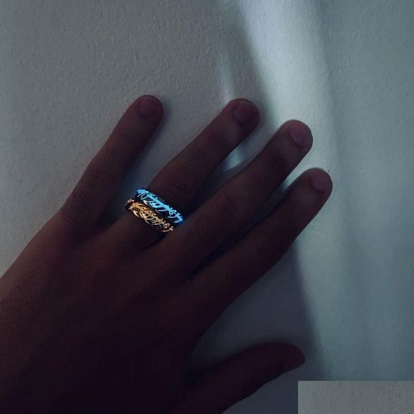 Anneaux de bande H Ring Glow in the Dark Rune Jewelry Lord of One Tungsten Collection Gift Drop Livrot Dhlbv