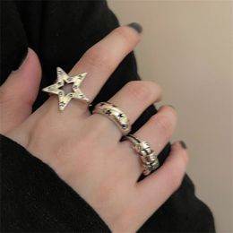 Banda anéis harajuku y2k preto estrela prata cor para mulheres vintage geométrico irregular oco dedo festa criativa jóias 230830