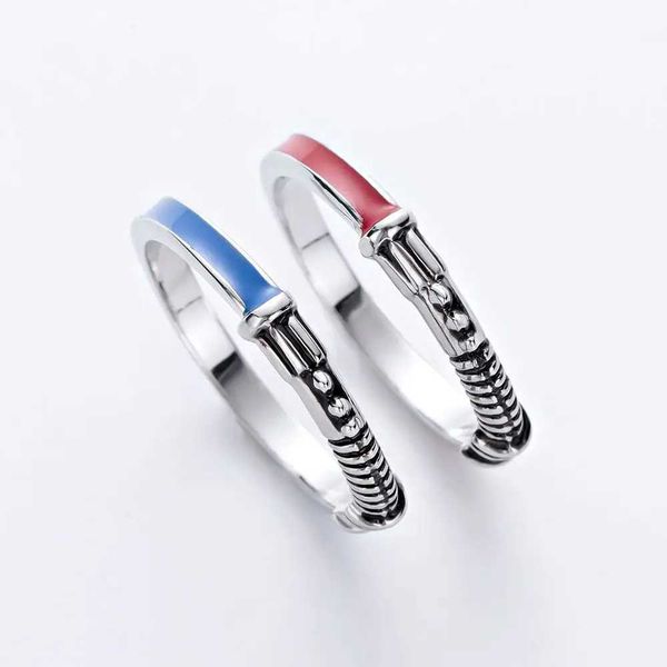 Anneaux de bande Harong Star Lightsaber Ring Set pour hommes Punk Vintage Initial Ring Film Bijoux de mode Cadeau de Noël pour homme Anneaux en émail 240125