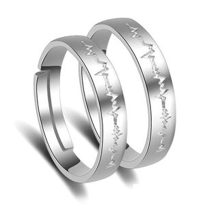 Anneaux de bande Bague de battement de coeur Band Sier Ouvert Couple réglable Anneaux pour femmes Hommes Fiançailles Mariage Bijoux de mode Will et Drop Deli Dhdln