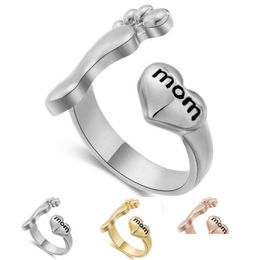 Band ringen hartvoet print liefde mom ring open verstelbaar mode sieraden cadeau voor moeder verjaardag drop levering dhaoh