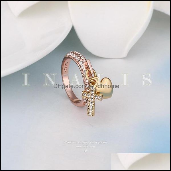 Anillos de banda Anillos de corazón Beautifly Rose Gold Filled Wholesale 18K Diamond Compromiso Joyería de moda Cross Drop Delivery 2021 Yydhhome Dhktf