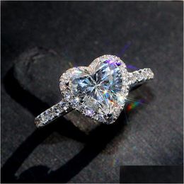 Bagues de bande Anneaux de coeur pour femmes Sier Couleur Mariage Fiançailles Bijoux de mariée Zircone Cubique Pierre Bague élégante Accessoires Dhgarden Otmho