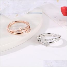 Bagues de bande Anneaux de coeur Blanc / Or Rose Double Bague de fiançailles Mariage 1605 T2 Drop Livraison Bijoux Bague Dhpin