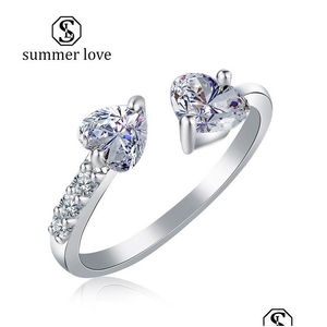 Anneaux De Bande Coeur Zircon Pour Les Femmes Mode Ouvert Réglable Bague Or Sier Couple Romantique Accessoires De Mariage Fiançailles Bijou Dh4Hr