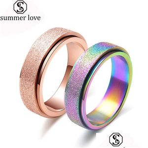 Anillos de banda de alta calidad de 6 mm de boda giratoria para mujeres, hombres, oro rosa, titanio, acero, compromiso mate, promesa 7, joyería de moda, Dhlot