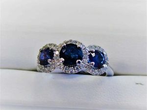 Bandringen hoogwaardige blauwe ronde ronde kubieke zirconia ring bruiloft verlovingsringen voor vrouwen groothandel jubileum H240425