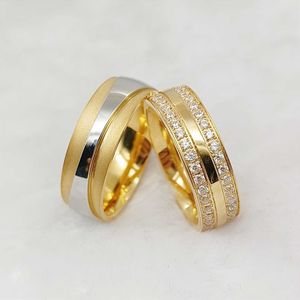 Bandringen Hoogwaardige ontwerper CZ Diamond Lover's Promise Wedding Rings Ladies Gents 18K Gold Polated Fashion Sieradenring voor koppels AA230306