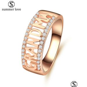 Bandringen hoogwaardige holle oma -brief zirkon ingelegde ring voor dames sier roségouden plating beste cadeau Uw gezin drop dhmyz