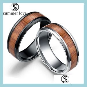 Anneaux De Bande De Haute Qualité Incrustation De Bois De Carbure De Tungstène Bague De Mariage 8Mm Noir Sier En Acier Inoxydable Poli Meilleur Cadeau Pour Hommes D Sexyhanz Dhjjy