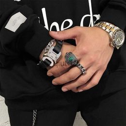 Bagues de bande Hip Hop 2020 Designer coréen Tête de cerf Turquoise Bague Punk Rétro Index Bagues Mâle Queue Bague Tendance Bijoux Pour Cadeaux De Fête x0920