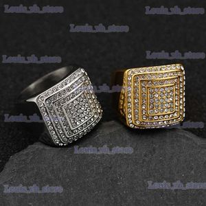Anneaux de bande hip hop bling glacé en acier inoxydable arcs de doigt carré pour hommes bijoux bijoux gold gouttes de couleur T240330