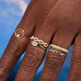 Bandringen Hip Hop Cuban Link Rfor Womens Dainty Gold Micro Set Zircon StackMatchrjewelry Fashion Accessories R720 J240429