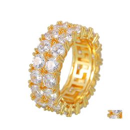 Anillos de banda Hip Hop Iced Out Ring Micro Pave Cz Stone Tennis Hombres Mujeres Charm Joyería de lujo Crystal Zircon Diamond Gold Sier Plated 1 Dhalj