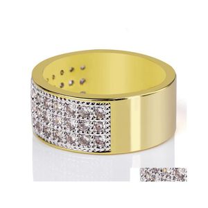 Bandringen Hiphop Half Gold Ploated Round Ring met zirkoon inleg echte trend heuphop hiphop sieraden drop levering sieraden dhcq2