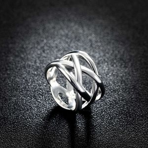 Bandringen Hot Fine 925 Sterling Silver Cross Fishing Net Rings For Women Men Men Size 6 7 8 9 10 Fashion Party Wedding Sieraden Holiday Gifts AA230306