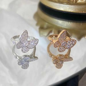 Band anneaux Hot New 925 Sterlsilver Full Diamond Butterfly Rladies Fashion Simple Sweet Temperament Luxury Brand Party Gift J240508
