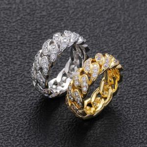 Anneaux de bande Hoyon 8 mm Forme de diamant Cuban RPr pour hommes Femmes Silver Gold plaqué les mariages hip hop bijoux zircon cadeau J240508