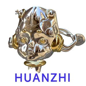 Anneaux de bande Huanzhi Cyberpunk Sliver Couleur Mécanique Hime Doll Face Lrregular Réglable Métal Rfor Femmes Vintage Personnalité Bijoux J240119