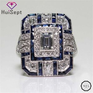 Bagues HuiSept Trendy Femmes Bague 925 Bijoux En Argent Forme Géométrique Saphir Zircon Anneaux De Pierres Précieuses pour Ornement De Fête De Mariage En Gros J230517