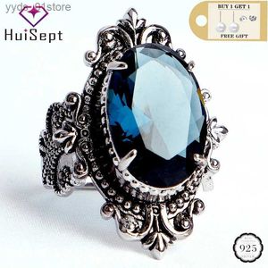 Band Ringen HuiSept Vintage 925 Zilveren Ring Grote Ovale Schuur Sphire Edelstenen Ringen voor Mannelijke Vrouwelijke Bruiloft Geschenken Groothandel L240305