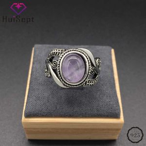 Anneaux de bande HUisept Vintage 925 Silver Ring Amethyst Gemstone Flower Fashion Fashion Rings for Female Wedding Party Gift Wholesale G230317