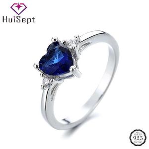 Anillos de banda Huisept Ring para mujer 925 Joyas de plata Sapphire Zircon Ring Farty Fiesta de bodas Q240427