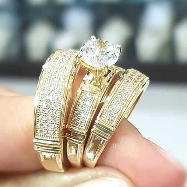 Anneaux de bande Huitan 2023 tendances anneaux de Couple de mariage pour femmes hommes de luxe couleur or mariage fiançailles amant anneaux bijoux de mode moderne Z0509