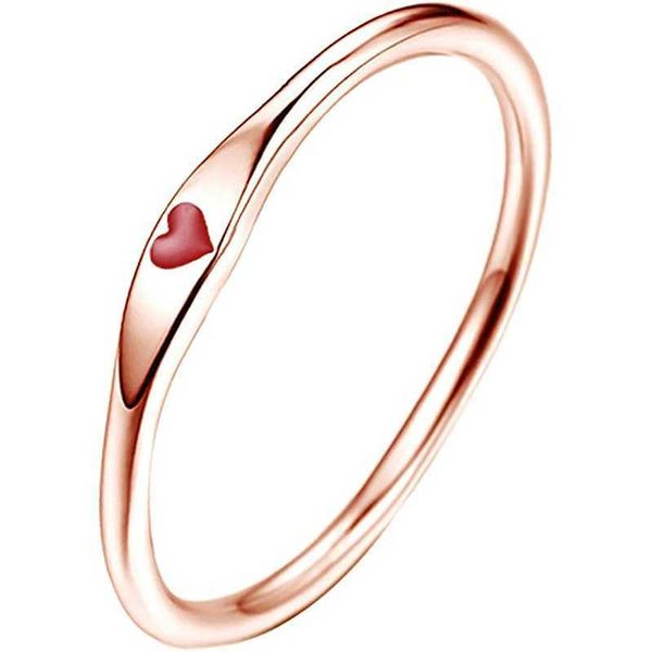 Anillos de banda Huitan Anillo de dedo de esmalte de corazón negro / rojo para niñas amigas Color plata / Color oro rosa Anillos delgados Mujeres Joyería de declaración 2023 AA230530