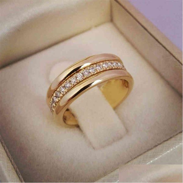 Anneaux de bande Huitan Classique Mariage Femmes Bague Simple Bagues Avec Moyen Pavé Cz Pierres Discret Délicat Femme Eng Dhgarden Otx6Q