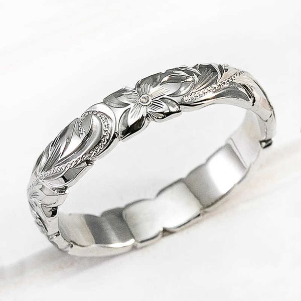 Band Rings Huitan élégant sculpté fleur motif bande classique femmes fiançailles anneaux de mariage de haute qualité délicate femme accessoires anneaux Z0327