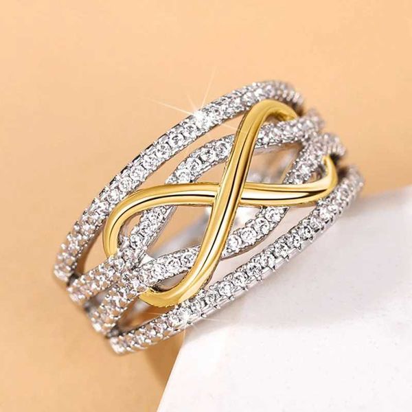 Anillos de banda Huitan Moda Anillos de amor infinito para mujeres Full Bling Iced Out Cubic Zirconia Anillos de compromiso de boda Joyería de lujo de moda J240326