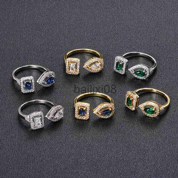 Anneaux de bande Huitan Bagues d'ouverture de manchette en forme géométrique pour les femmes Couleur argent / Couleur or Noble Cubic Zirconia Ring cessory Fashion Jewelry J230719