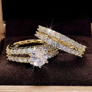 Anillos de banda Huitan Hot Fashion Set Rings Women para accesorios de boda bling cz Stone Luxury Engagement Party Joyería femenina J230817