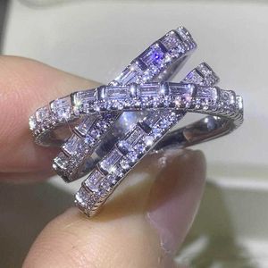 Bandringen Huitan Luxe Cross Finger Ring For Women Full Tovered CZ Stone 2022 Mode Bruiloft Banden Lady Ring Cubic Zirconia Sieraden Nieuwe AA230530