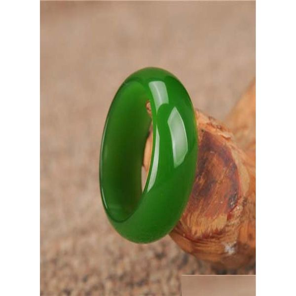 Anneaux de bande Hxc Femme Naturel Vert Hetian Jade Bague Chinois Jadéite Amet Mode Charme Bijoux Sculpté À La Main Artisanat Cadeaux Pour Les Femmes Me Dhoh1